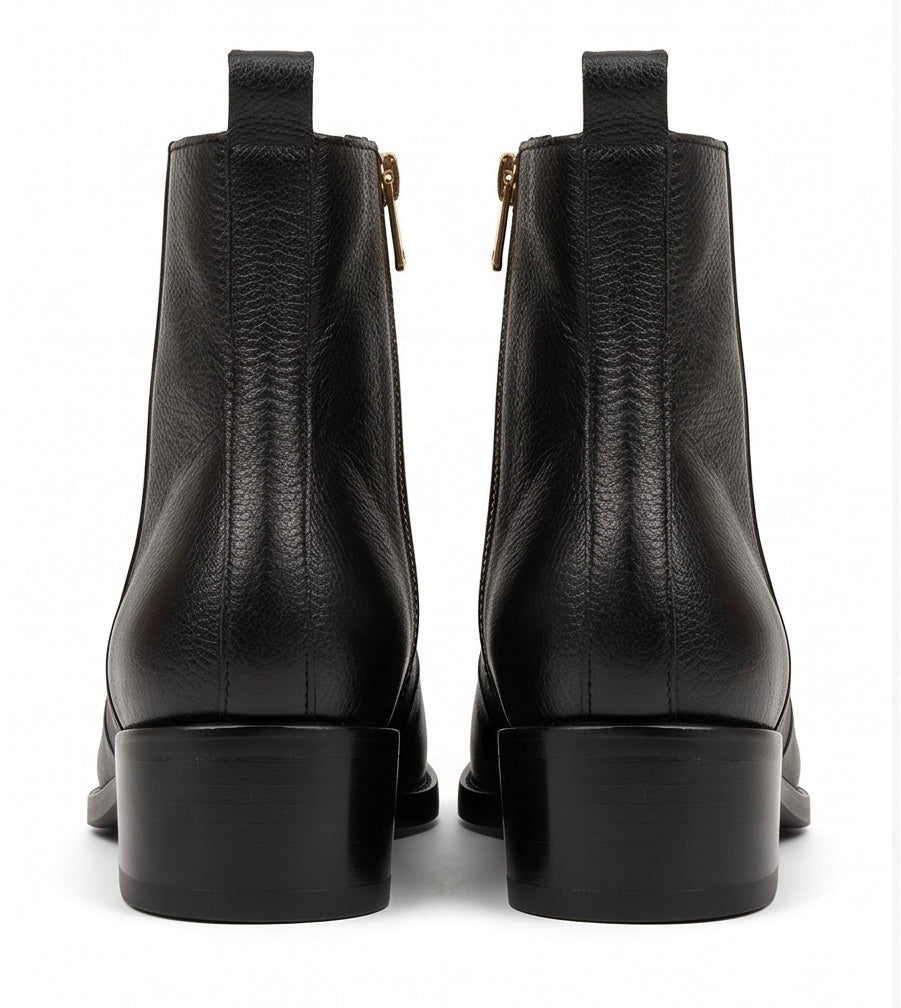 Black Croc Embossed Leather Ankle Boots