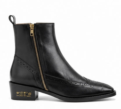 MEN’S PREMIUM BLACK BROGUE ZIP BOOTS – GENUINE LEATHER FORMAL ANKLE BOOTS
