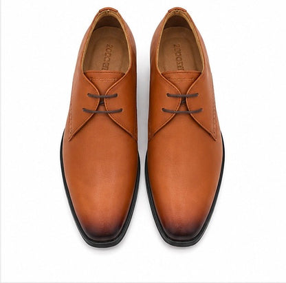LIGHT TAN LEATHER DERBY SHOES FOR MEN – ELEGANT FORMAL LACE-UP OXFORD STYLE SHOES