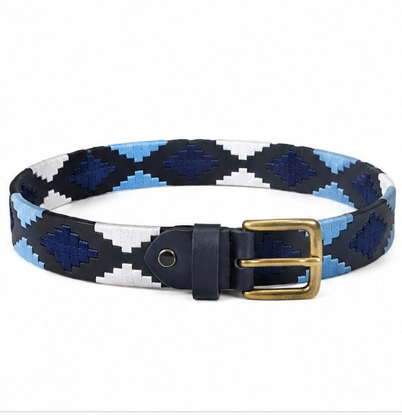 BLACK & BLUE GEOMETRIC WOVEN BELT