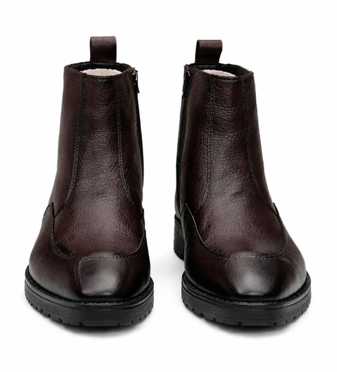 PREMIUM DARK BROWN TEXTURED LEATHER CHELSEA BOOTS WITH SIDE ZIP & DURABLE RUBBER SOLE