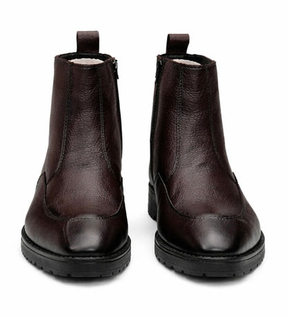 PREMIUM DARK BROWN TEXTURED LEATHER CHELSEA BOOTS WITH SIDE ZIP & DURABLE RUBBER SOLE