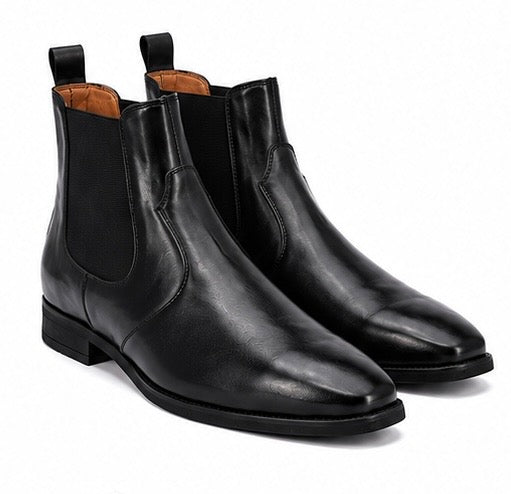 Black Premium Leather Zipper Ankle Boots For Men