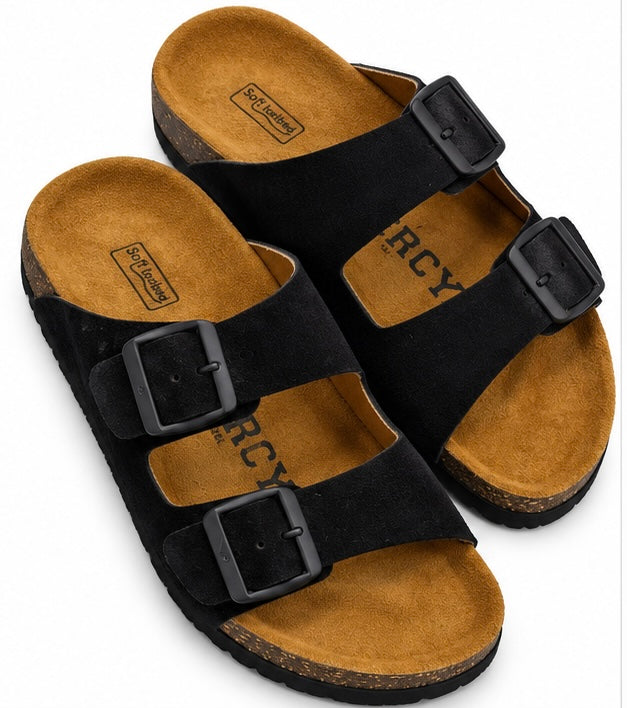 MEN’S DOUBLE-BUCKLE COMFORT SANDALS – BLACK