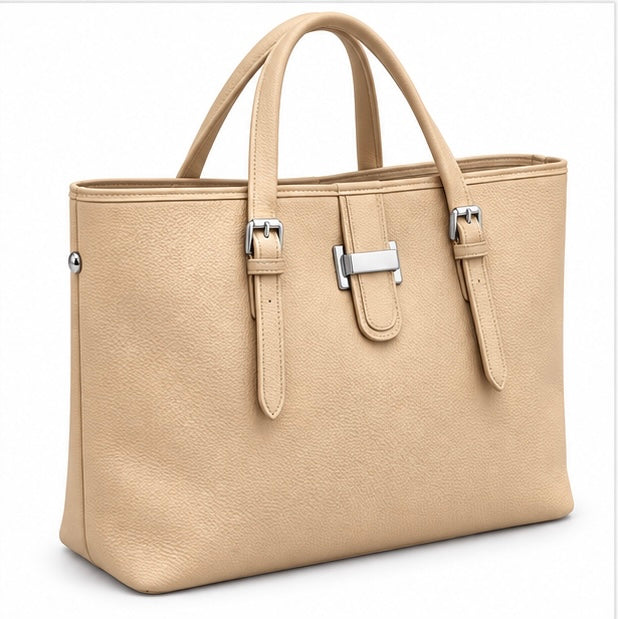 BEIGE STRUCTURED TOTE HANDBAG