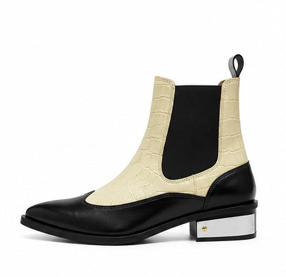 MEN’S BLACK & CREAM CROCODILE TEXTURE CHELSEA BOOTS – LUXURY CONTRAST ANKLE BOOTS