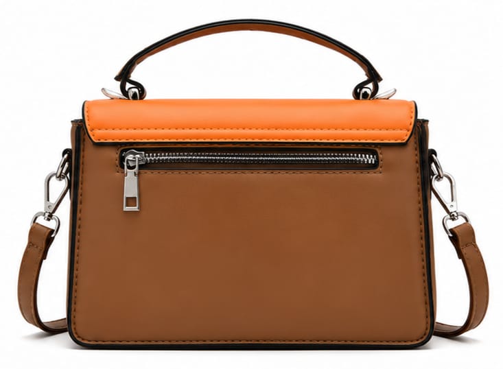 ORANGE COLOR BLOCK SHOULDER & CROSSBODY HANDBAG