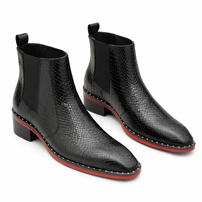 PREMIUM BLACK CROC-TEXTURED CHELSEA BOOTS FOR MEN