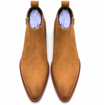 PREMIUM TAN SUEDE POINTED TOE CHELSEA BOOTS