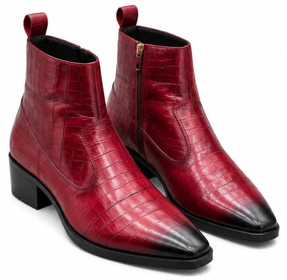PREMIUM BURGUNDY CROCODILE TEXTURED LEATHER CHELSEA BOOTS