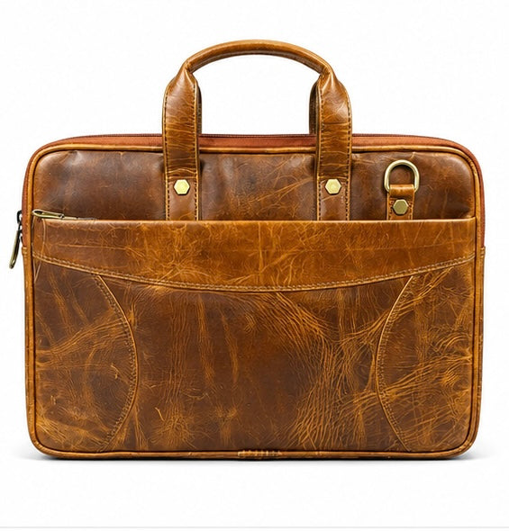 COGNAC BROWN LEATHER LAPTOP BRIEFCASE BAG