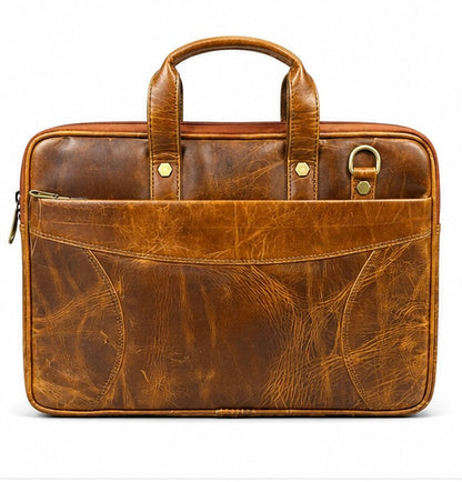 COGNAC BROWN LEATHER LAPTOP BRIEFCASE BAG