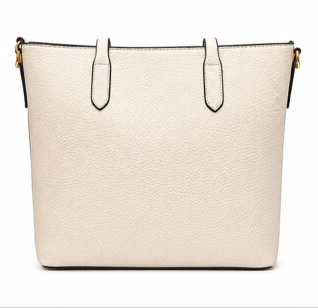 ELEGANT CREAM PEBBLED LEATHER TOTE BAG