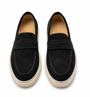 MEN PREMIUM SUEDE PENNY LOAFERS – BLACK