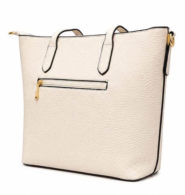 ELEGANT CREAM PEBBLED LEATHER TOTE BAG