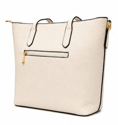 ELEGANT CREAM PEBBLED LEATHER TOTE BAG