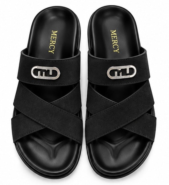 MEN’S CROSS-STRAP SLIDES – BLACK