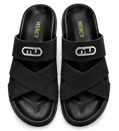 MEN’S CROSS-STRAP SLIDES – BLACK