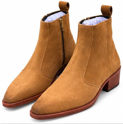 PREMIUM TAN SUEDE POINTED TOE CHELSEA BOOTS