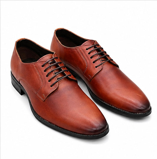 RICH TAN LEATHER DERBY SHOES FOR MEN – CLASSIC FORMAL LACE-UP DRESS SHOES