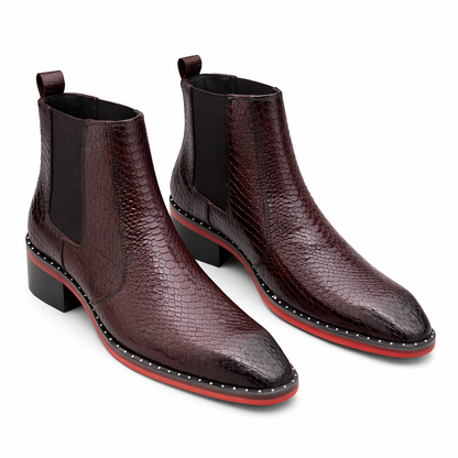 PREMIUM BROWN CROC-TEXTURED CHELSEA BOOTS FOR MEN