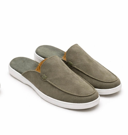 MEN'S GREY SUEDE SLIP-ON MULE LOAFERS – CASUAL COMFORT BACKLESS SHOES