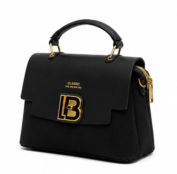 BLACK CLASSIC STRUCTURED HANDBAG WITH GOLD LB LOGO