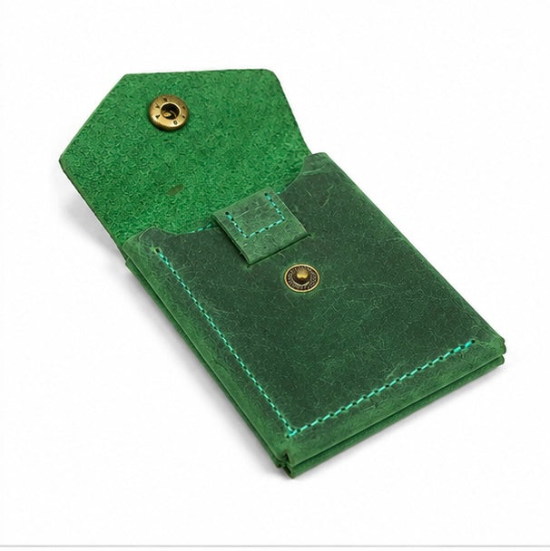 MERCY VINTAGE GREEN LEATHER CARD HOLDER WALLET WITH SNAP BUTTON