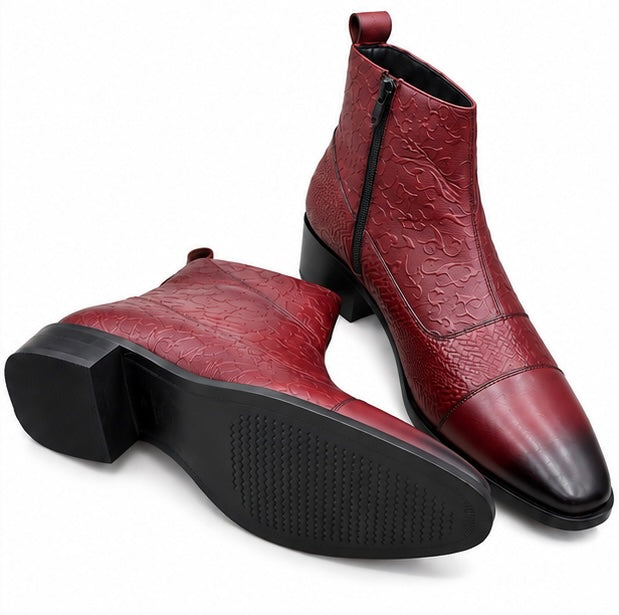 PREMIUM BURGUNDY EMBOSSED LEATHER POINTED TOE BOOTS