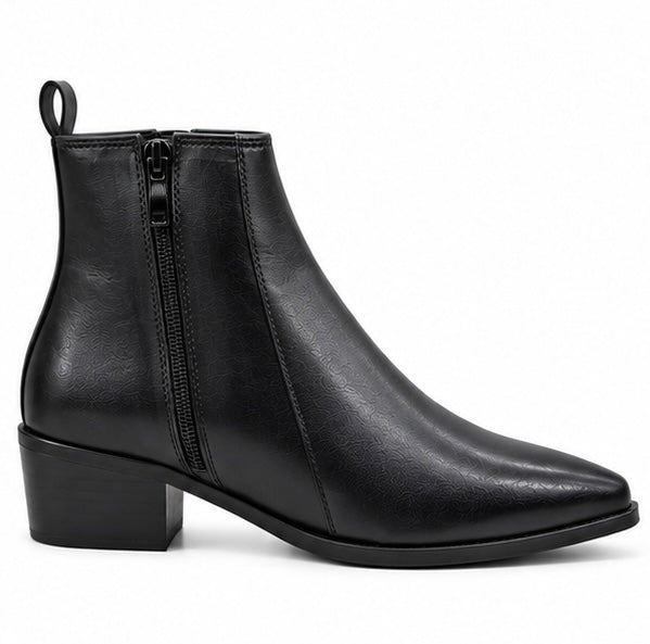 BLACK LEATHER POINTED TOE ANKLE BOOTS FOR MEN