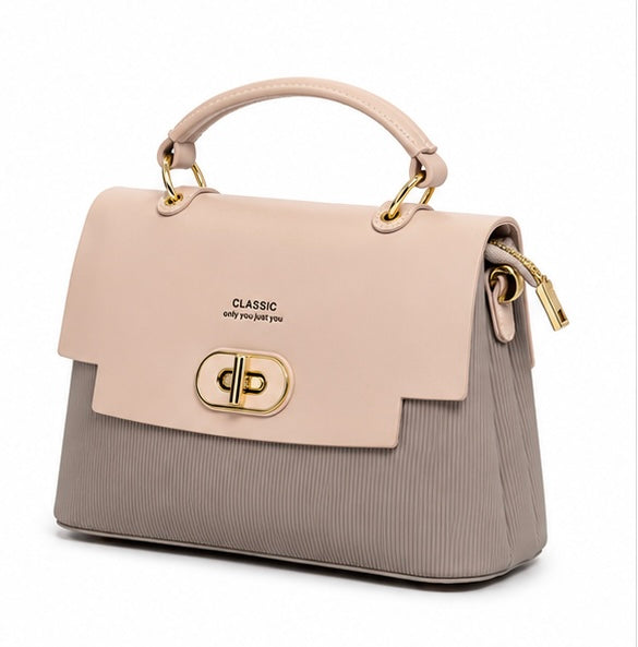 BLUSH PINK & TAUPE CLASSIC HANDBAG WITH GOLD HARDWARE