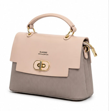 BLUSH PINK & TAUPE CLASSIC HANDBAG WITH GOLD HARDWARE