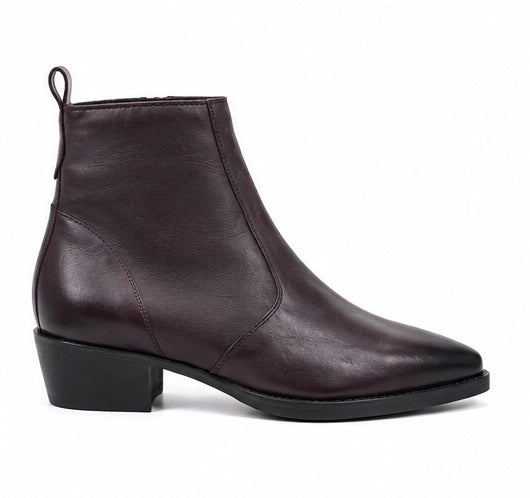 PREMIUM DARK BROWN LEATHER ANKLE BOOTS WITH GOLD ZIPPER AND SLEEK FINISH