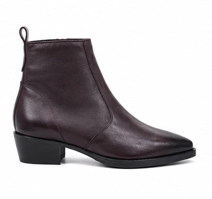 PREMIUM DARK BROWN LEATHER ANKLE BOOTS WITH GOLD ZIPPER AND SLEEK FINISH