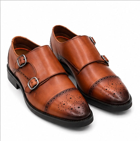 PREMIUM TAN DOUBLE MONK STRAP SHOES FOR MEN – LUXURY BROGUE FORMAL LEATHER DRESS SHOES