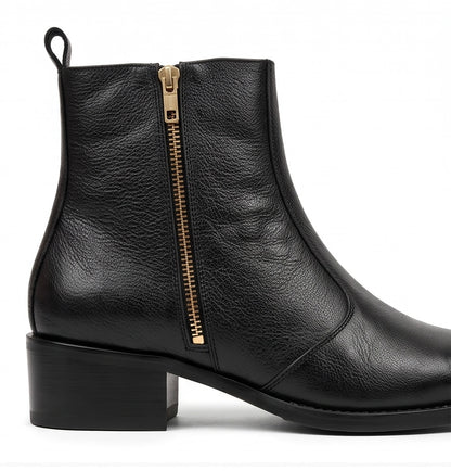 Black Pointed Toe Leather Ankle Boots
