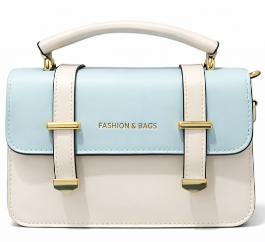 ELEGANT SKY BLUE & CREAM TWO-TONE TOP HANDLE HANDBAG