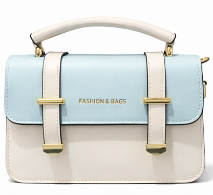 ELEGANT SKY BLUE & CREAM TWO-TONE TOP HANDLE HANDBAG