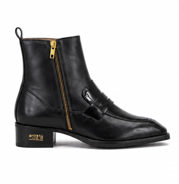 Black Penny Loafer Style Leather Ankle Boots For Men