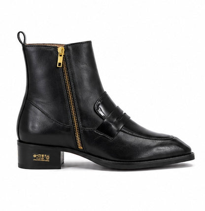 Black Penny Loafer Style Leather Ankle Boots For Men