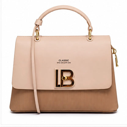BLUSH PINK & TAUPE STRUCTURED HANDBAG WITH LB GOLD LOGO