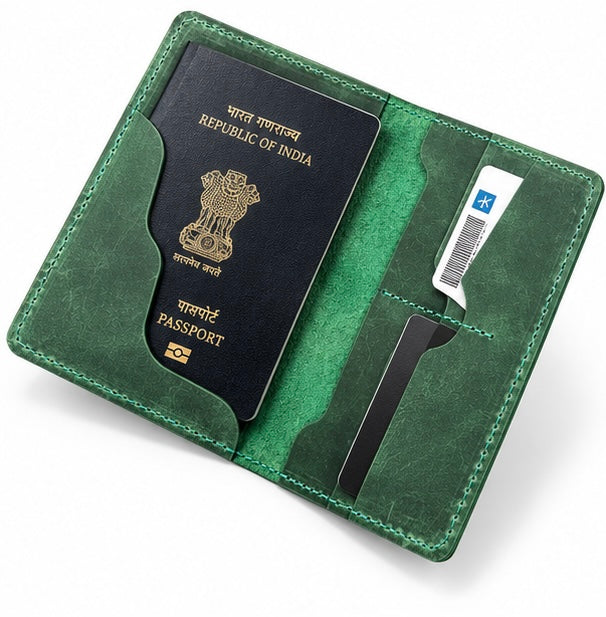 VINTAGE LEATHER PASSPORT HOLDER – GREEN