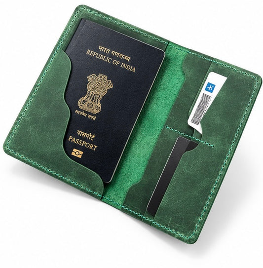 VINTAGE LEATHER PASSPORT HOLDER – GREEN