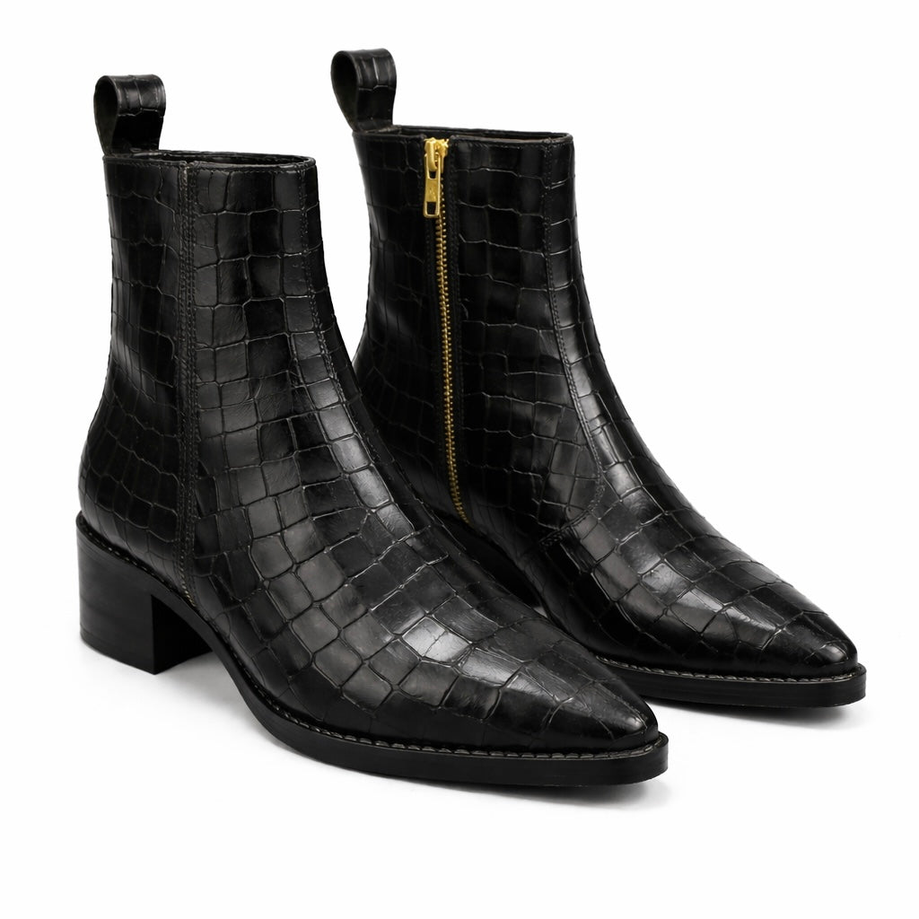 MEN’S BLACK CROCODILE TEXTURE CHELSEA BOOTS – PREMIUM LEATHER