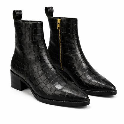 MEN’S BLACK CROCODILE TEXTURE CHELSEA BOOTS – PREMIUM LEATHER