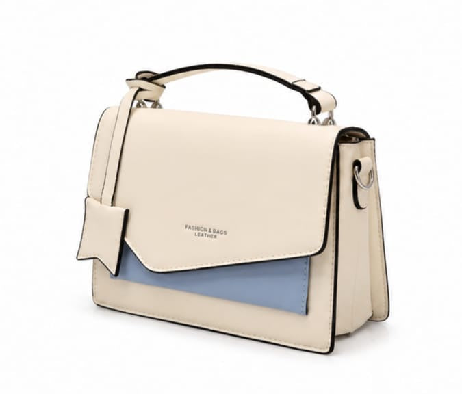 IVORY COLOR BLOCK TOP HANDLE HANDBAG