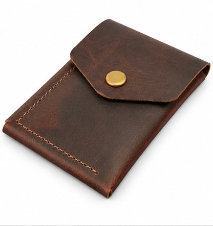 VINTAGE LEATHER CARD HOLDER WALLET WITH BUTTON CLOSURE