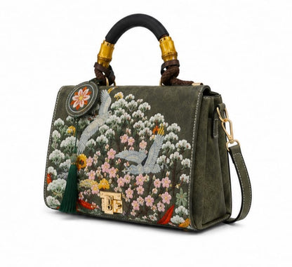 FLORAL ART PRINT TOP HANDLE SATCHEL BAG