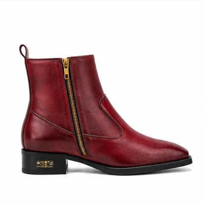 Burgundy Premium Leather Zipper Ankle Boots For Men