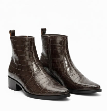 PREMIUM DARK BROWN CROC-TEXTURED CHELSEA BOOTS FOR MEN
